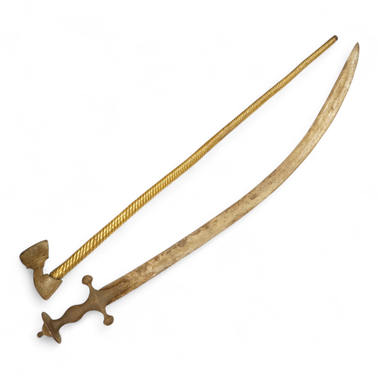 Indian tulwar and axe-head instrument-83cm long
